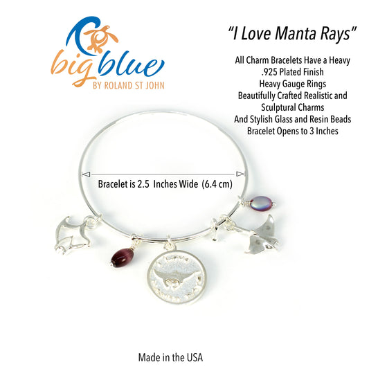 Stingray Bracelet for Women, Manta Ray Bangle Bracelet, Stingray Charm Bracelet, Adjustable Bracelet for Women, Expandable Bangle Bracelet with Stingray Charms - Big Blue