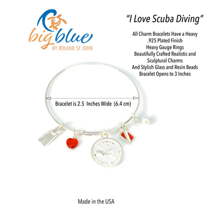 Scuba Diving Bracelet for Women, Dive Flag Bangle Bracelet, I Love Scuba Diving Charm Bracelet, Adjustable Bracelet for Women, Expandable Bangle Bracelet with Dive Flag Charms - Big Blue