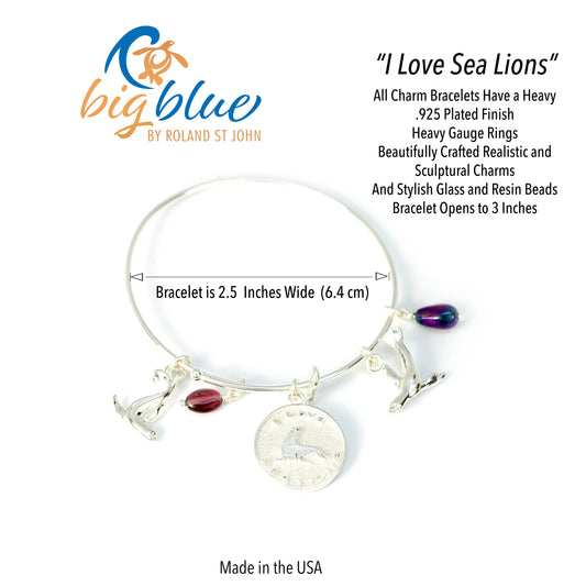 Sea Lion Bracelet for Women, Sea Lion Bangle Bracelet, Sea Lion Charm Bracelet, Adjustable Bracelet for Women, Expandable Bangle Bracelet with Sea Lion Charms - Big Blue