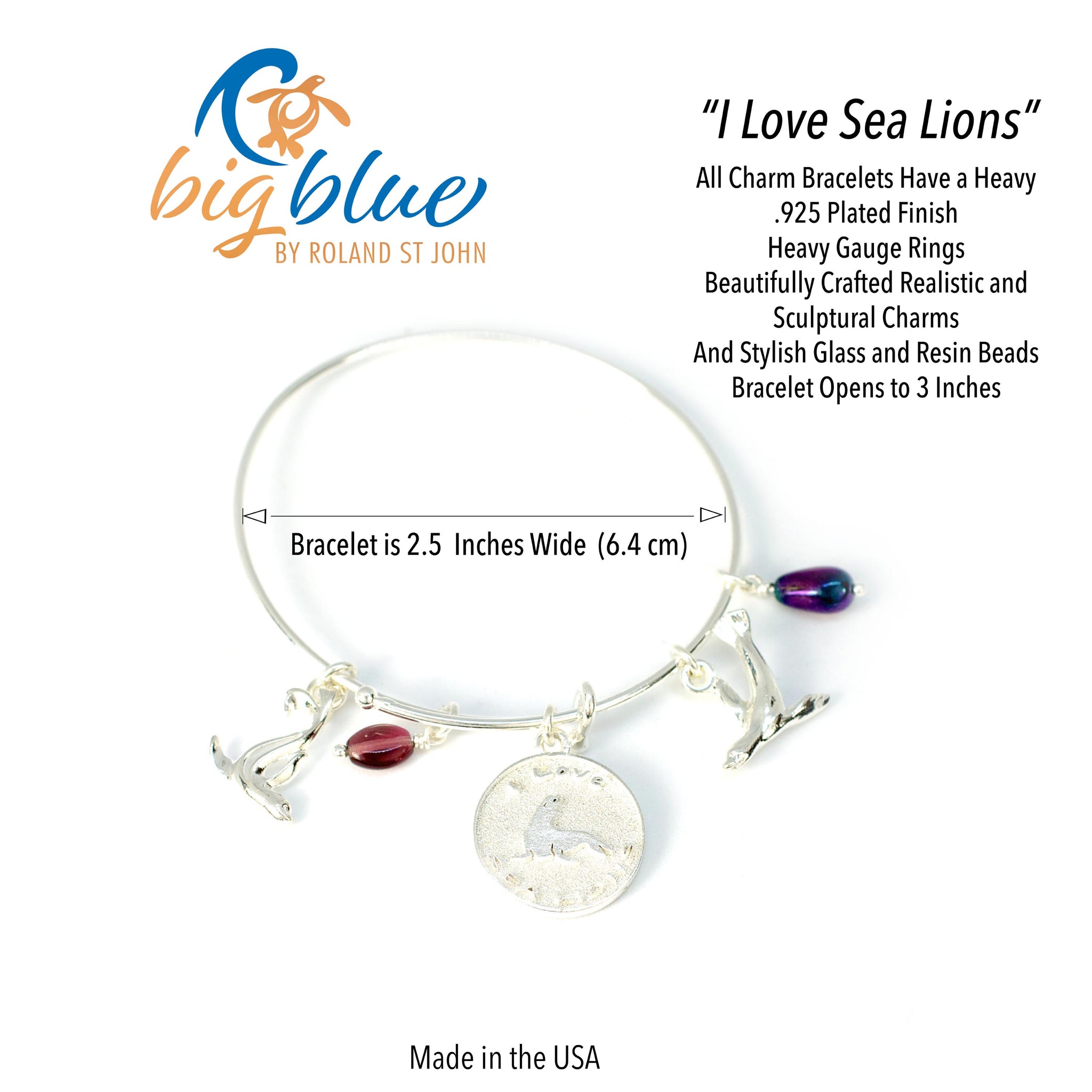 Sea Lion Bracelet Sea Lion Bangle Bracelet Sea Lion Charm Bracelet Big Blue by Roland St John
