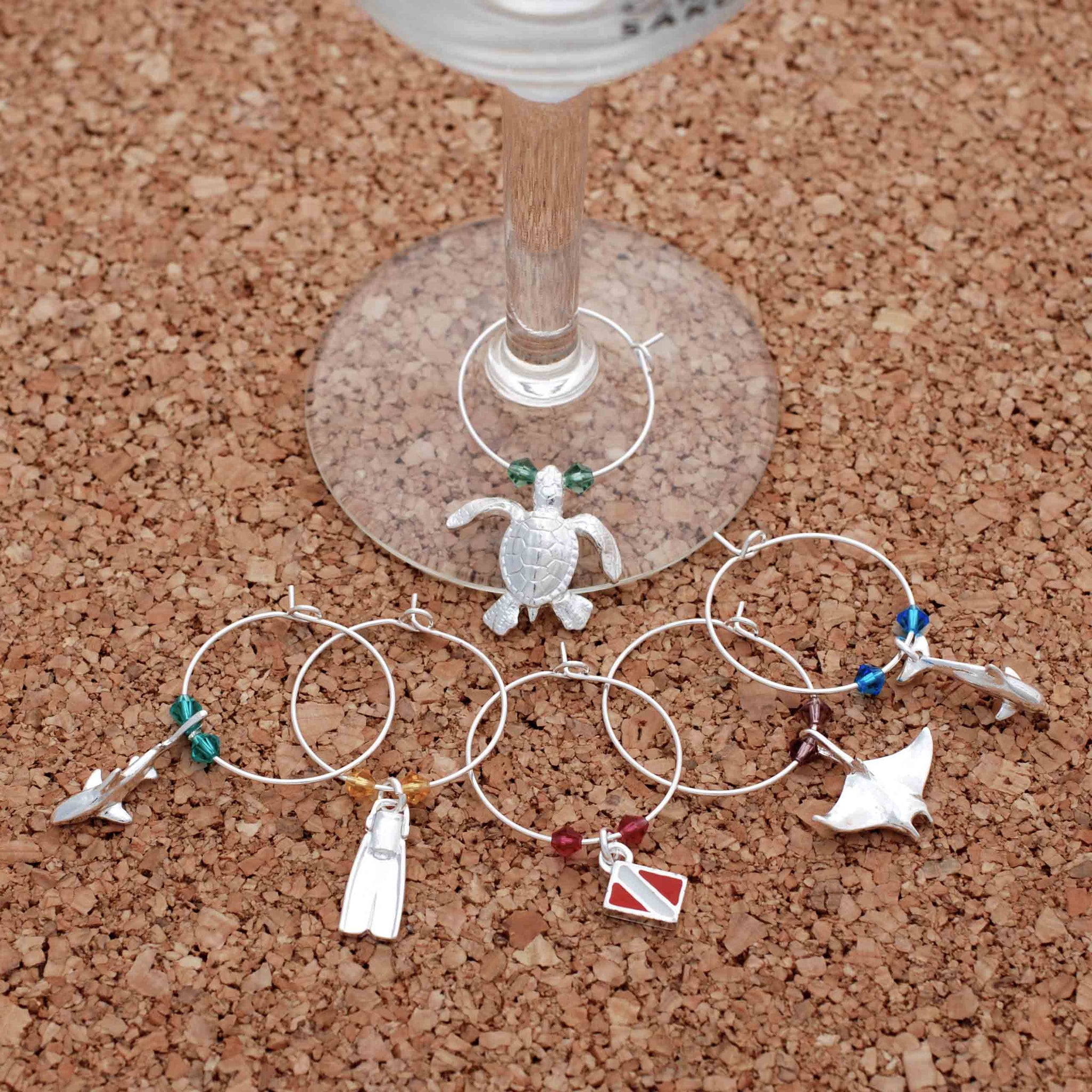 Wine Glass Charms, Sea Life Wine Charm Markers, Wine Tags for