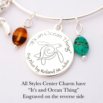 Turtle Bracelet for Women, Sea Turtle Bangle Bracelet, Turtle Charm Bracelet, Adjustable Bracelet for Women, Expandable Bangle Bracelet with Turtle Charms - Big Blue
