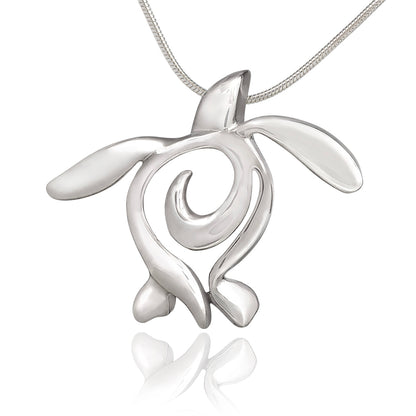 Sea Turtle Necklace Sterling Silver Pendant-  Turtle Gifts for Women | Honu Turtle Necklace |  Ocean Theme Gifts for Turtle Lovers | Sea Life Jewelry - Big Blue