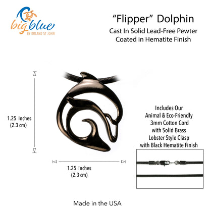 Dolphin Necklace for Men and Women- Hematite Dolphin Pendant for Men, Dolphin Charm Hematite, Dolphin Jewelry for Women, Jet Black  Jewelry, Scuba Diving Gifts - Big Blue