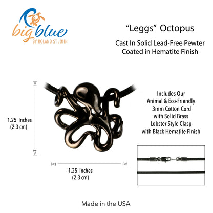 Octopus Necklace for Women and Men- Octopus Necklace Hematite, Black Octopus Jewelry, Gifts for Octopus Lovers, Sea Life Jewelry, Octopus Charm - Big Blue