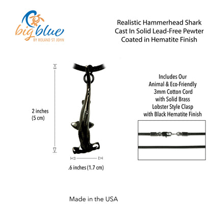 Shark Necklaces for Men and Women- Hematite Shark Pendant, Jet Black Shark Necklace, Hematite Necklaces, Gifts for Shark Lovers, Scuba Diving Gifts - Big Blue
