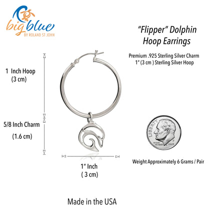 Dolphin Hoop Earrings for Women Sterling Silver- Dolphin Dangle Earrings for Women, Dolphin Charm Earrings - Big Blue