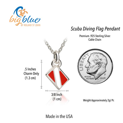 Ocean Theme Miniature "Dive Flag" Sea Life Sterling Pendant on a Sterling Chain - Big Blue