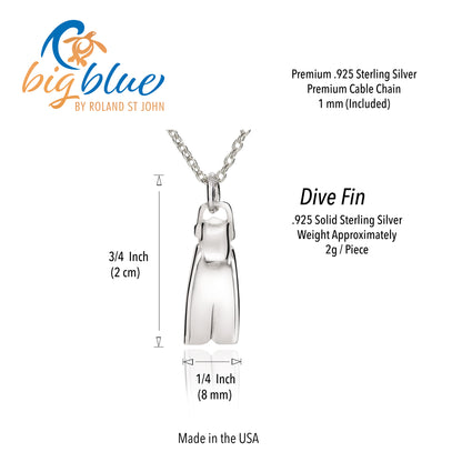 Ocean Theme Miniature Scuba/Dive Fin Sea Life Sterling Pendant with Chain - Big Blue