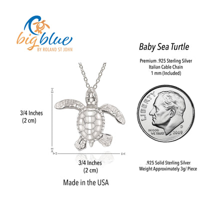 Sea Turtle Necklace Sterling Silver- Miniature Sea Turtle Pendants, Sea Turtle Gift for Women, Sterling Silver Sea Turtle Charm Necklace, Gifts for Turtle Lovers - Big Blue