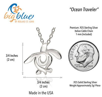 Turtle Necklace Sterling Silver Miniature Pendant- Turtle Gifts for Women, Honu Turtle Necklace, Ocean Theme Gifts for Turtle Lovers, Sea Life Jewelry - Big Blue