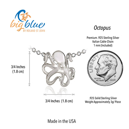 Octopus Necklaces for Women Sterling Silver- Octopus Jewelry for Women, Octopus Miniature Pendant, Sea Life Jewelry for Women, Octopus Gifts for Women - Big Blue