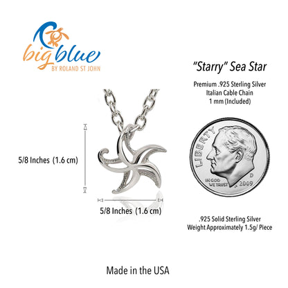 Starfish Necklace Sterling Silver for Women- Small Seastar Necklaces, Small Starfish Charms, Seastar Jewelry Sterling Silver, Beach Necklaces - Big Blue