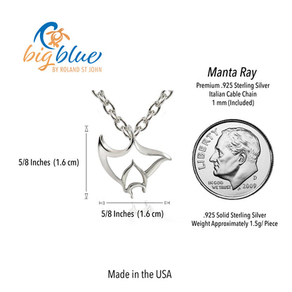 Manta Ray Necklaces for Women Sterling Silver- Stingray Necklaces for Girls, Sterling Silver Stingray Necklace, Manta Ray Charms - Big Blue