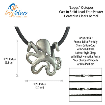 Octopus Necklace Pewter Pendant- Octopus Gift for Women and Men | Octopus Necklace | Ocean Theme Gifts for Octopus Lovers | Sea Life Jewelry for Divers | Octopus Charm - Big Blue