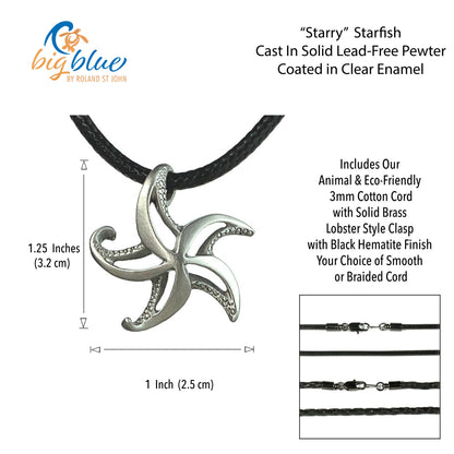Starfish Necklace Pewter Pendant- Beach Theme Gift for Women and Men | Sea Star Necklace | Ocean Theme Gifts for Beach Lovers | Sea Life Jewelry for Ocean Lovers | Starfish Charm - Big Blue