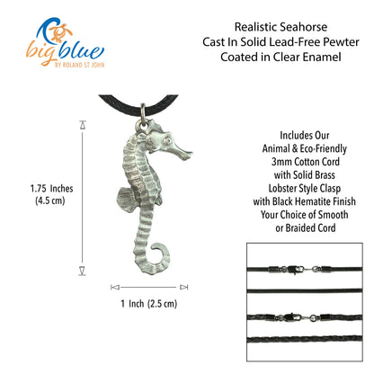 Sea Horse Necklace Pewter Pendant- Seahorse Gift for Women and Men | Seahorse Necklace | Ocean Theme Gifts for Seahorse Lovers | Sea Life Jewelry | Realistic Seahorse Charm - Big Blue