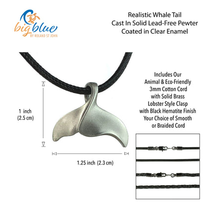 Whale Tail Necklace Pewter Pendant- Whale Gift for Women and Men | Whale Fluke Necklace | Ocean Theme Gifts for Whale Lovers | Sea Life Jewelry | Whale Fluke Charm - Big Blue
