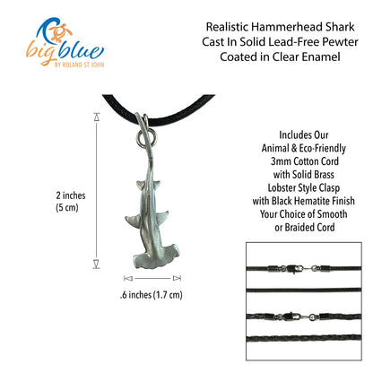 Hammerhead Shark Necklace Pewter Pendant- Shark Gifts for Women ands Men | Realistic Hammerhead Shark Necklace | Ocean Theme Gifts for Shark Lovers | Sea Life Jewelry | Realistic Shark Charm - Big Blue