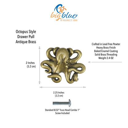 Ocean Theme Drawer Pulls and Knobs- Octopus Drawer Pulls | Beach Decor | Coastal Drawer Pulls | Nautical Drawer Pulls | Sea Life Cabinet Knobs - Big Blue