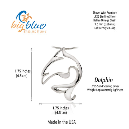 Ocean Theme Seaplicity Dolphin Sea Life Solid Sterling Silver Pendant - Big Blue