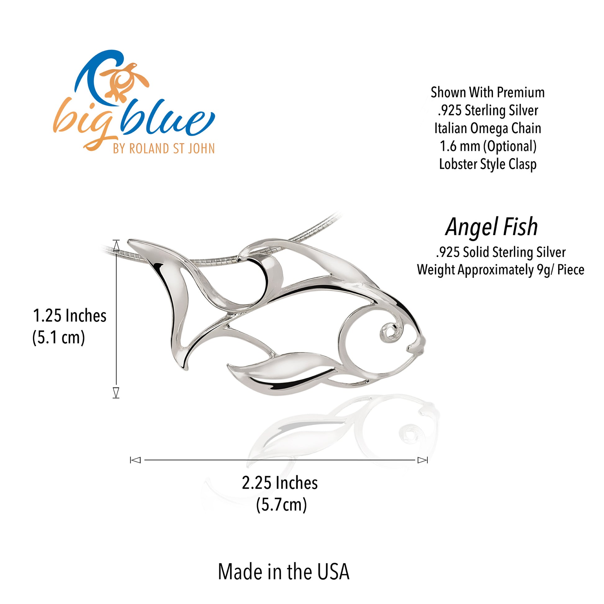 Angel Fish Sea Life Sterling Silver Pendant Necklace Ocean Theme Seaplicity - Big Blue