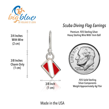 Dive Flag Earrings for Women Sterling Silver- Scuba Diving Gifts for Women, Scuba Diving Earrings, Dive Flag Charm Earrings, Gifts for Scuba Divers - Big Blue