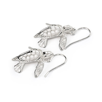 Ocean Theme Baby Sea Turtle Hatchling Sea Life Sterling Silver Drop Earrings - Big Blue