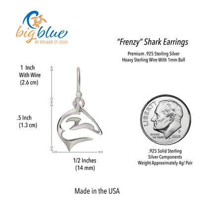 Shark Earrings for Women Sterling Silver- Shark Drop Earrings, Sterling Silver Shark Dangle Earrings, Gifts for Shark Lovers, Shark Charms - Big Blue