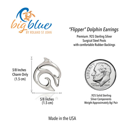 Dolphin Post Earrings Sterling Silver- Dolphin Stud Earrings for Women, Dolphin Charm Earrings, Dolphin Stud Earrings Sterling Silver - Big Blue
