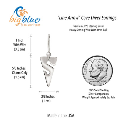 Scuba Diver Theme Cave Diver Line Arrow Sterling Silver Drop Earrings - Big Blue