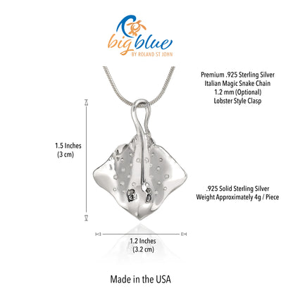 Stingray Necklace for Women Sterling Silver- Ray Necklace for Women | Sterling Silver Stingray Pendant | Stingray Charm Jewelry | Scuba Diving Jewelry - Big Blue