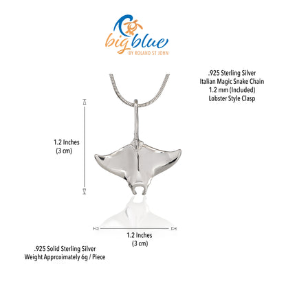 Stingray Necklace Sterling Silver- Manta Ray Necklace for Women | Stingray Jewelry | Scuba Diving Jewelry | Ocean Inspired Fine Jewelry - Big Blue