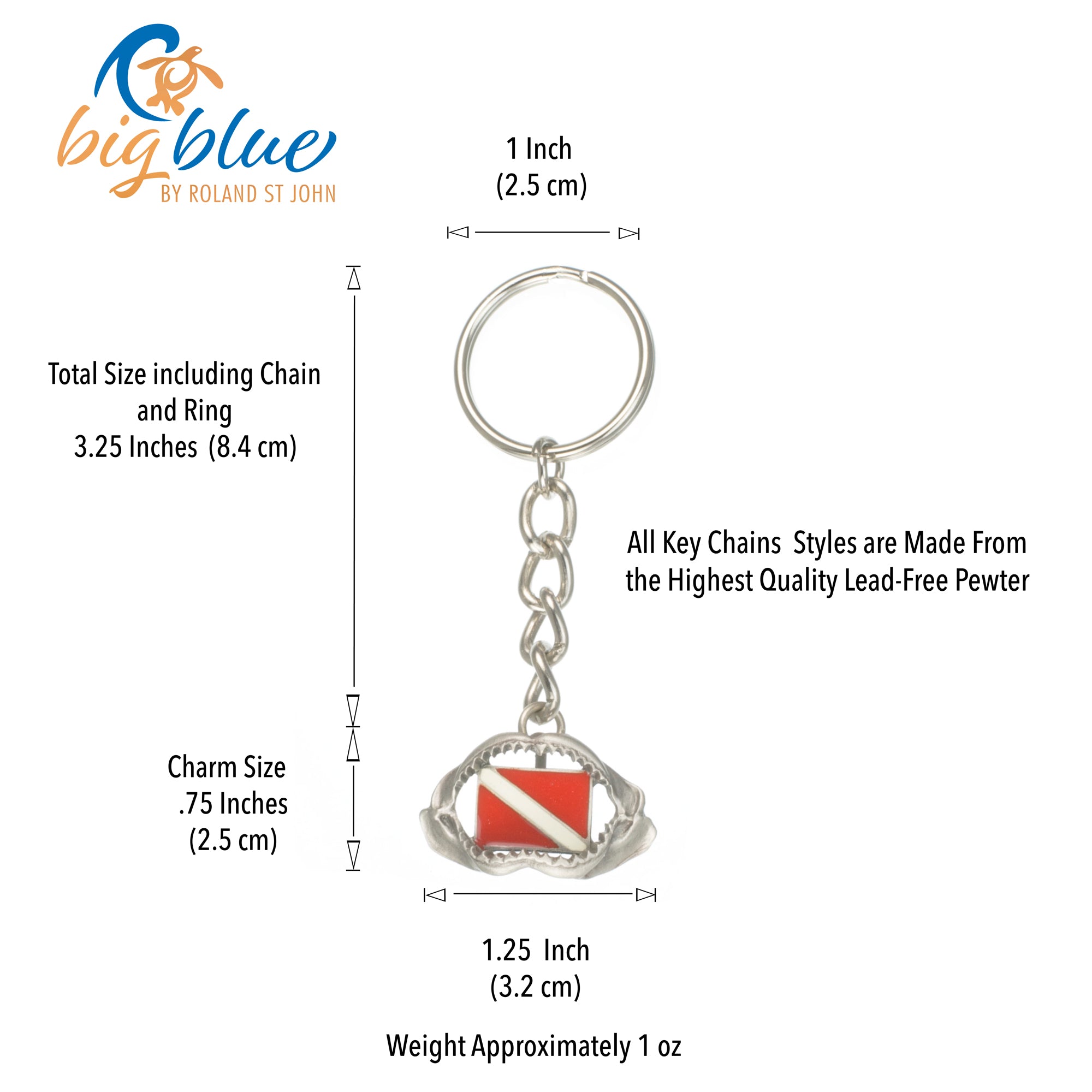 Shark Jaw Keychain with Dive Flag – Diver's Collection – Pewter