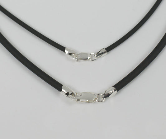 Black Neoprene Cord with Silver Clasp Necklace - Big Blue