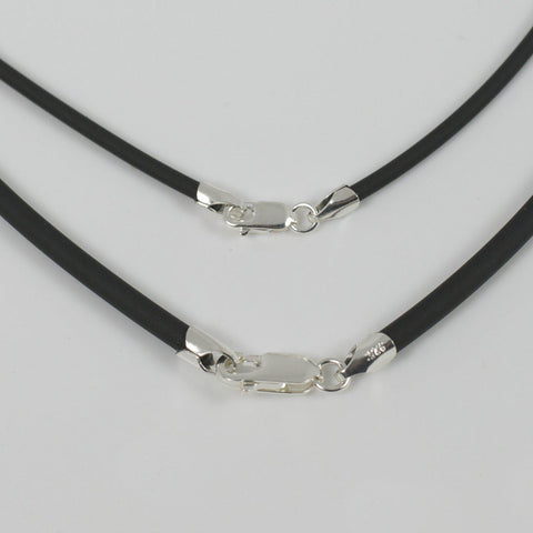 20-inch 3mm Rubber Necklace - Black with Sterling Silver Clasp