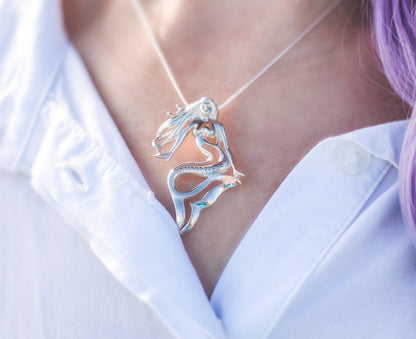 Mermaid Jewelry for Women Sterling Silver- Mermaid Necklaces for Women | 925 Sterling Silver Mermaid Necklace | Mermaid Gift Ideas for Adults - Big Blue