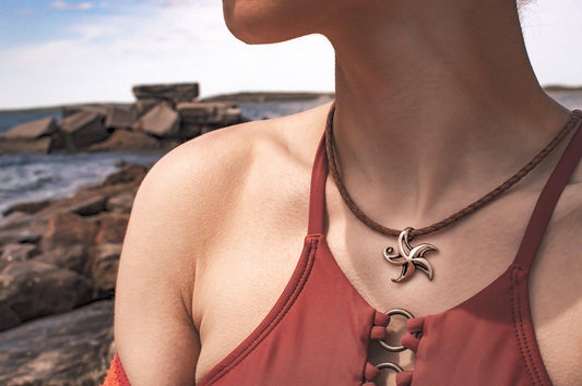 Starfish Sea Life Ocean Theme Solid Bronze Pendant Necklace - Big Blue